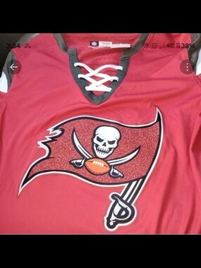 NFL Women’s Short Sleeve Lace-Up Tee in Red with Black Trim